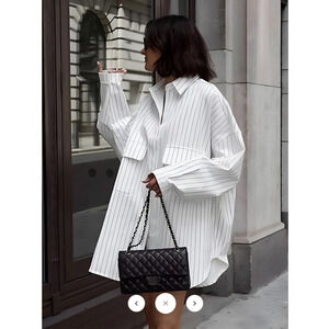 Copied - NWT  Commense Oversized Striped Large Pockets Shirt Sz L